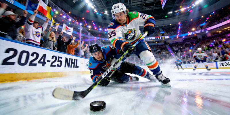 2024-25 NHL赛季冰球比赛现场球员激烈对抗场景
