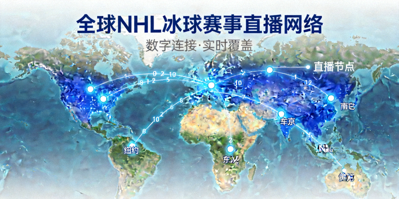 全球NHL冰球赛事直播网络覆盖世界地图与数字连接概念图