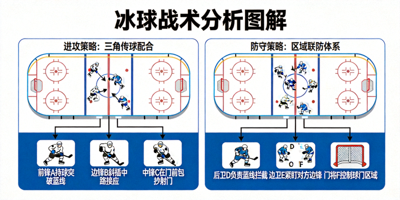 冰球战术分析图解展示球队进攻和防守策略